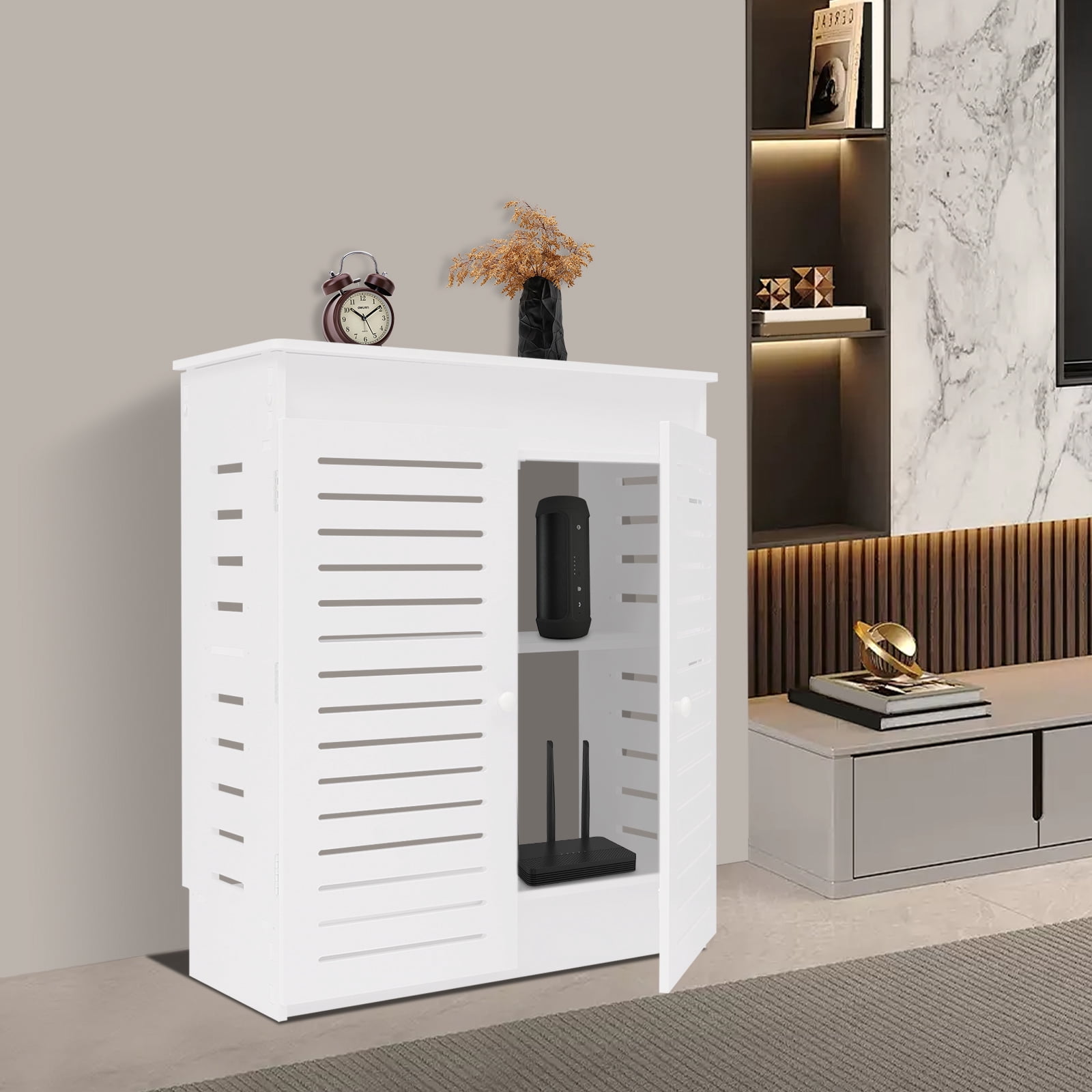 ToppiJoy 2-Tier Floor Standing Router Storage Cabinet, Management Hider Organizer Side Table for Home Office Living Room (23.6*9.8*27.5in)