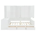 thumbnail image 5 of Full Size Wood Daybed with Desk, Wardrobe & Storage Cabinet, Three Under-Bed Drawers, Space-Saving Corner Bed Frame for Teens & Adults, White, 5 of 9