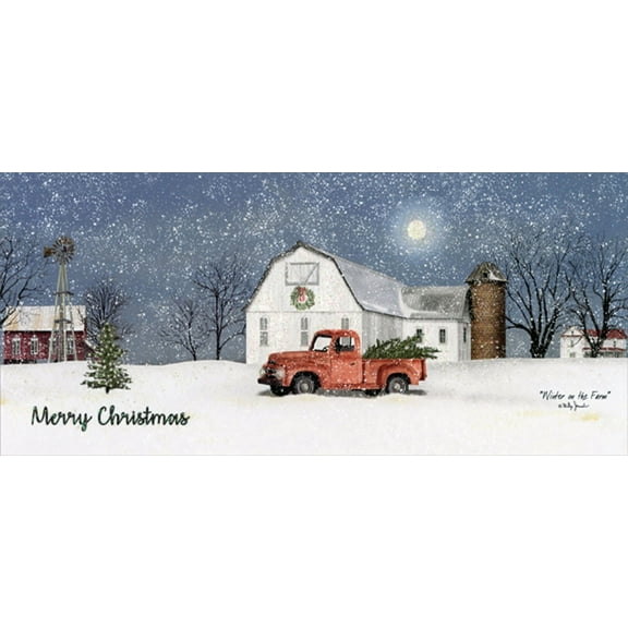 LPG Greetings Red Pickup Truck, Winter Farm and Moonlit Sky Christmas Card (1 card/1 envelope)
