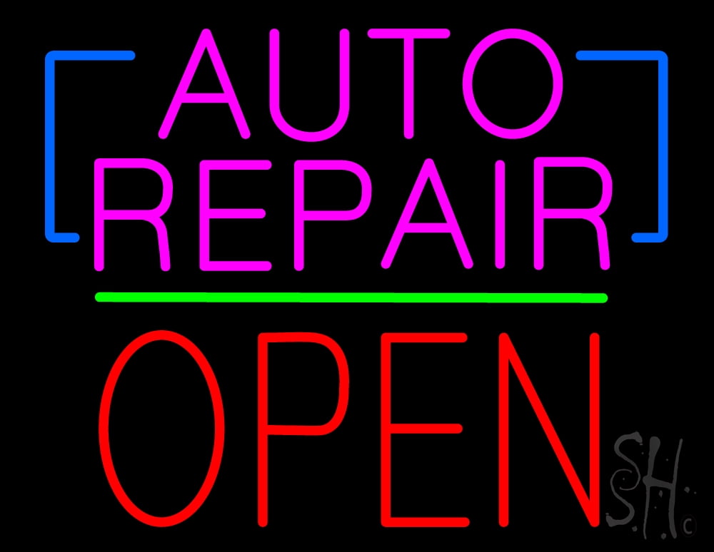 Auto Repair Open Block Green Line LED Neon Sign 15 x 19 inches, Clear