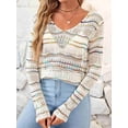 thumbnail image 2 of Womens Crochet Knit Sweater Hollow Out Striped Tops Beach Vacation Cruise Outfits White L, 2 of 6