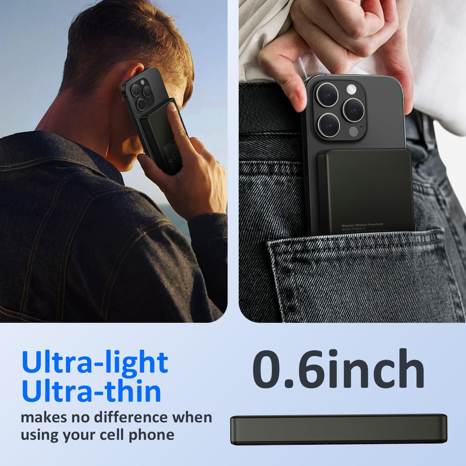 Magnetic Power Bank,10000mAh Wireless Portable Charger 20W PD Magnetic Phone Charger Fast Charging w/ USB C to C Cable,Mini Backup Battery Pack Magsafe Charger Compatible for iPhone Samsung Android