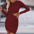 thumbnail image 1 of Vestido Elegante Para Mujer, Vestido De Cuello Redondo De Color Puro Con Cintura Calada Encantadora Transpirable De Manga Larga Para Mujer Para Viajar Para Ir De Compras ANGGREK Otros, 1 of 7