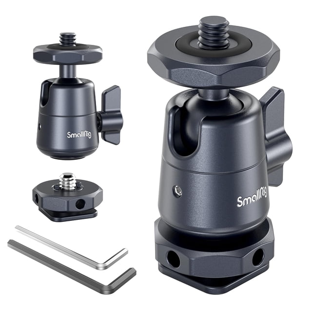 Minicabeza esférica SMALLRIG 2948B con tornillo 1/4 y soporte para zapatas