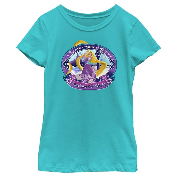 Girl's Tangled Rapunzel Explore the World Graphic Tee Tahiti Blue X Large