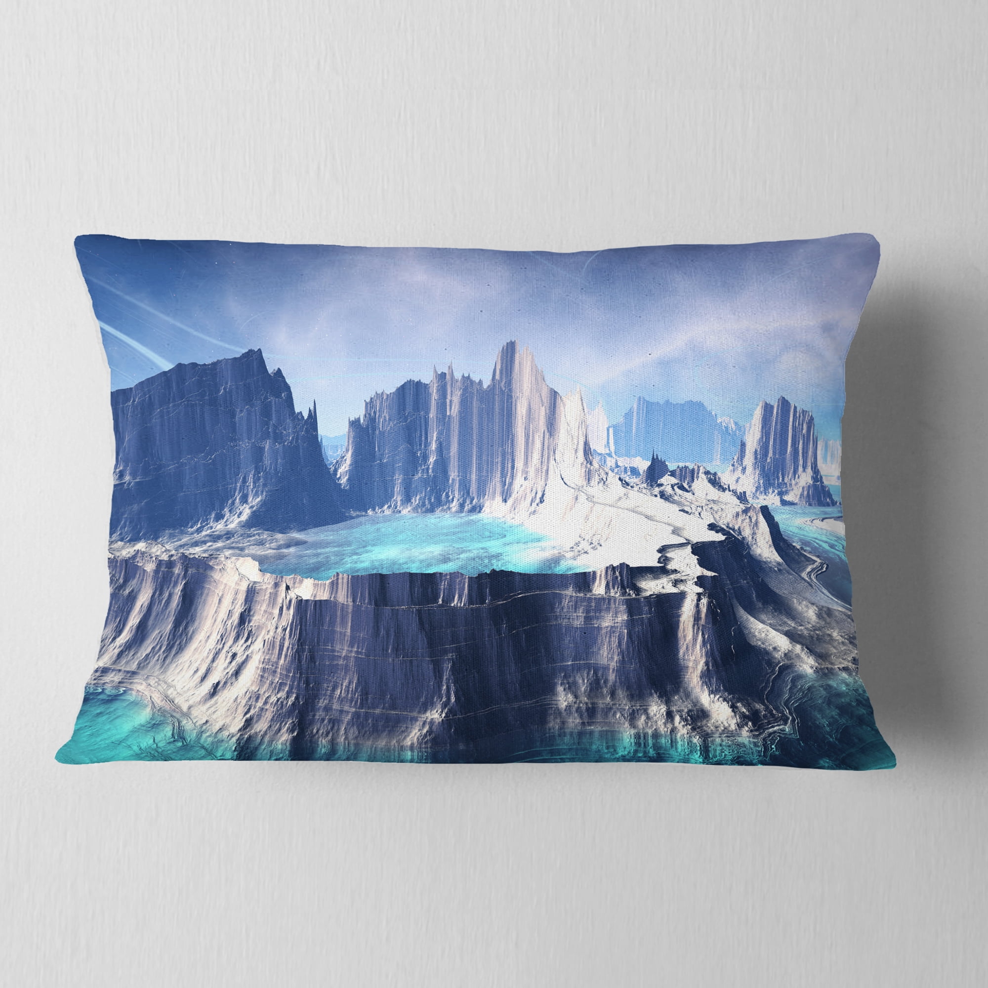 Designart 3D Rendered Fantasy Alien Planet - Landscape Printed Throw Pillow - 12x20