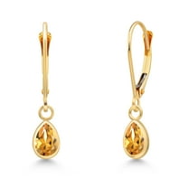 Gem Stone King 14K Yellow Gold Yellow Citrine Earrings for Women | 0.66 Cttw | Gemstone November Birthstone | Pear Shape 6X4MM