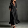 thumbnail image 5 of Bxsruta Womens Maxi Shirt Dress Casual Collared V Neck Short Sleeve Flowy Long Dresses with Pockets, 5 of 8