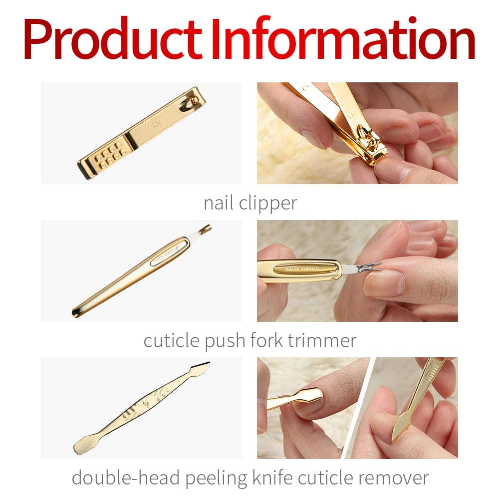 Korean Nail Clipper! World No. 1 Three Seven (777) Travel Manicure Grooming Kit Nail Clipper Set (11 PCs), MADE IN KOREA, SINCE 1975 (Gold)