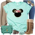thumbnail image 3 of Women and Teen Floral Mickey Flower Shirt Adult Women Ladies Boho Character Tshirt (Mint, 4X Large), 3 of 7