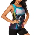 thumbnail image 2 of Gukieu Modern Abstract Colorful Skull A Print Women's Quick-drying Fitness Vest, Round Neck Sleeveless Fitness T-shirt, Suitable for Yoga, Sports-Medium, 2 of 7