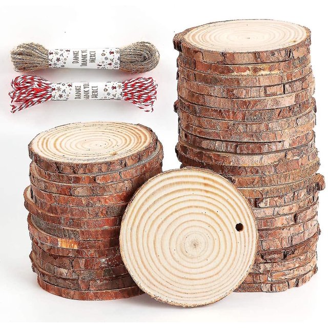 30 piezas de rodajas de madera natural YUANXCMXG 6 a 7 cm con hilo de yute