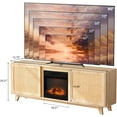 thumbnail image 2 of VINGLI Fireplace TV Stand for up to 80 inch TVs, Rattan Entertainment Center with Electric Fireplace Heater & Adjustable Shelves, Boho Fireplace Media Console Table for Living Room, Oak, 2 of 8