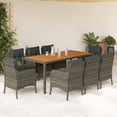 thumbnail image 1 of vidaXL 9 Piece Garden Dining Set with Cushions Grey Poly Rattan, 1 of 5