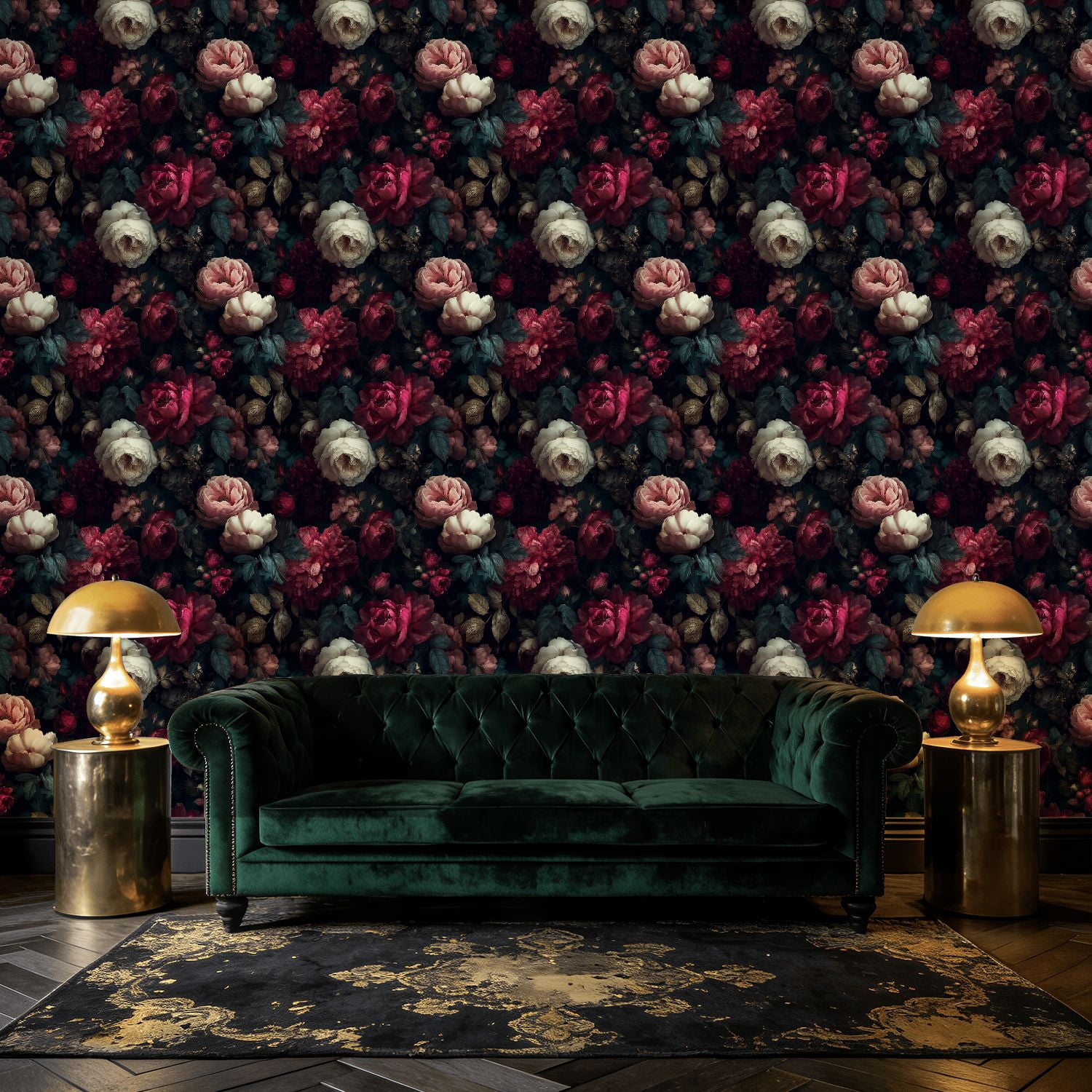 Peel and Stick Wallpaper Dark Floral Peonies Deep Red Blush Pink Ivory Blooms Wall Mural 23.6in x 9.8ft Self Adhesive Removable Wall Paper Renter Friendly Wallpaper for Nursery Bedroom Cabinets