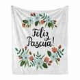 thumbnail image 1 of Spanish Soft Flannel Fleece Blanket, Feliz Pascua Happy Easter Celebration with Floral Wreath Greeting Joy Calligraphy, Cozy Plush for Indoor and Outdoor Use, 70" x 90", Multicolor, by Ambesonne, 1 of 6