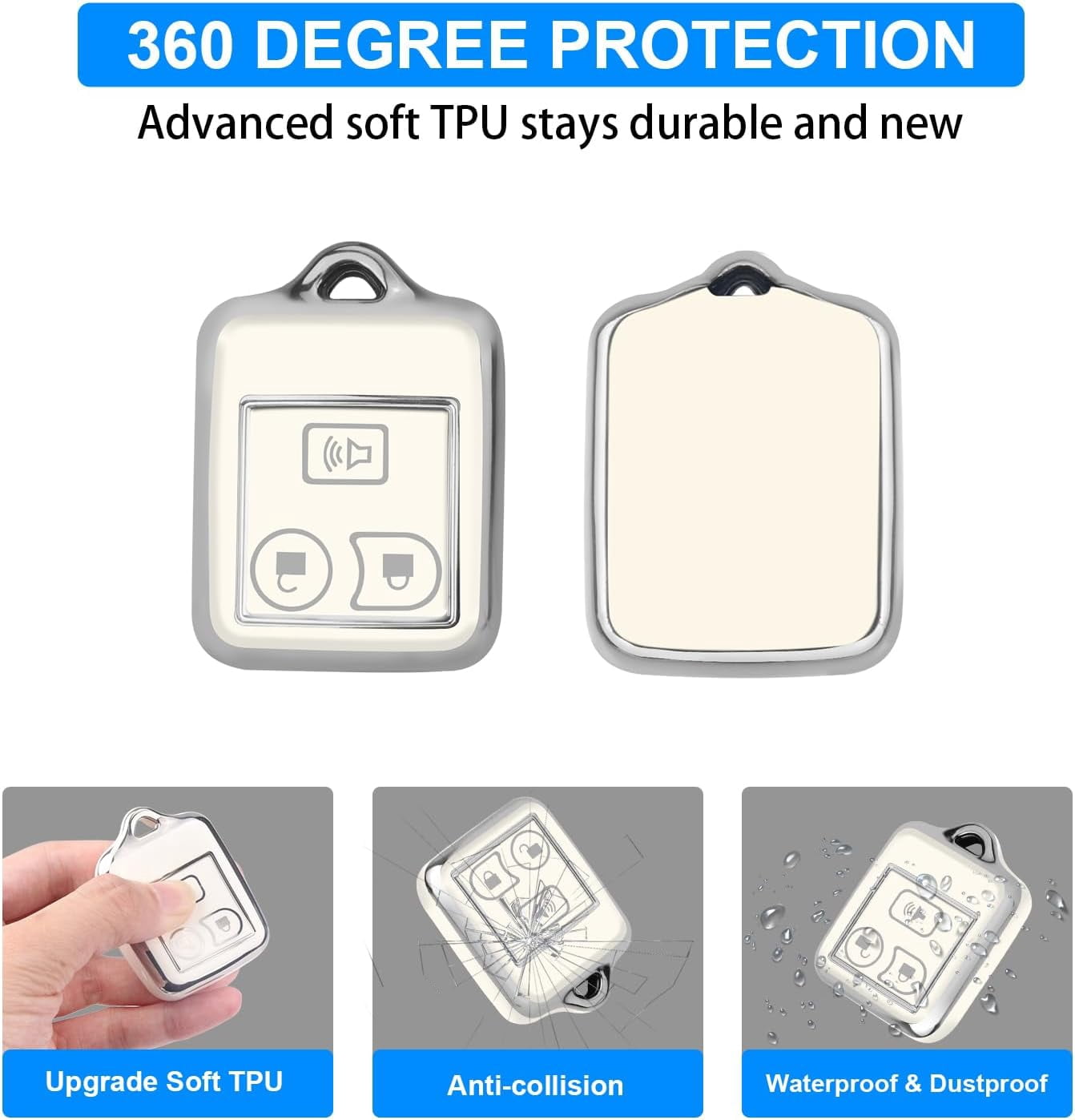 Key Fob Cover Compatible with Fit for Ford Mustang Focus Explorer Edge Taurus Lincoln Mercury Smart Car 4 Buttons Soft TPU Full Protector Keychain Case Holder Protector