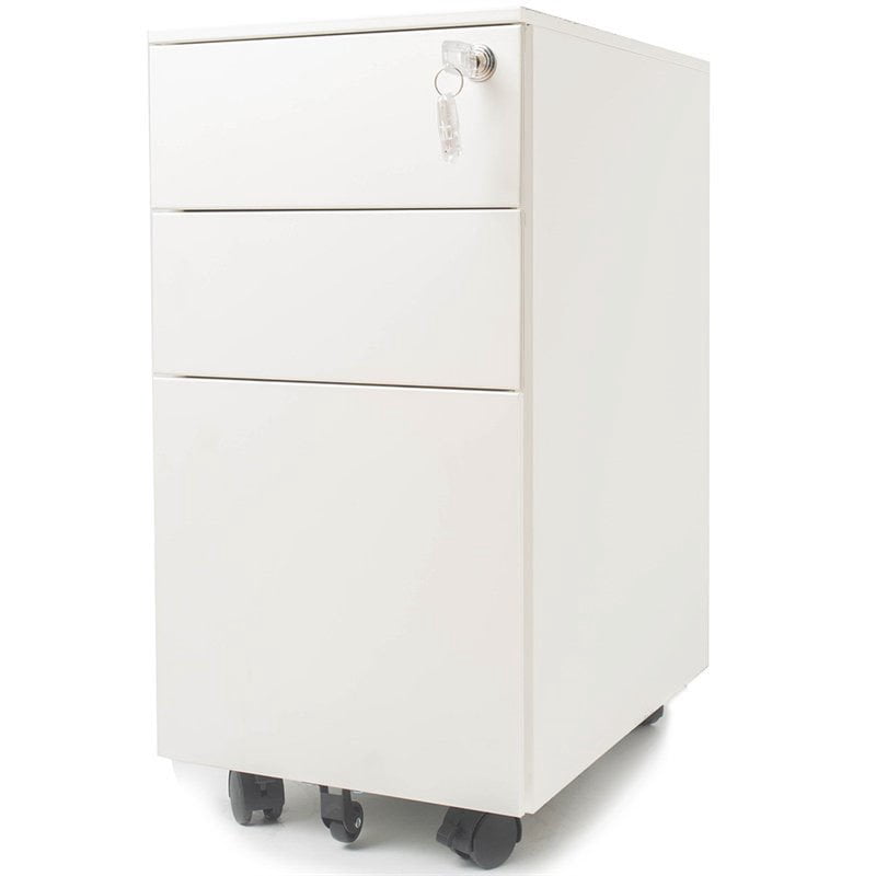 Pemberly Row 3 Drawer Slim Mobile File Cabinet With Lock In White Walmart Com Walmart Com