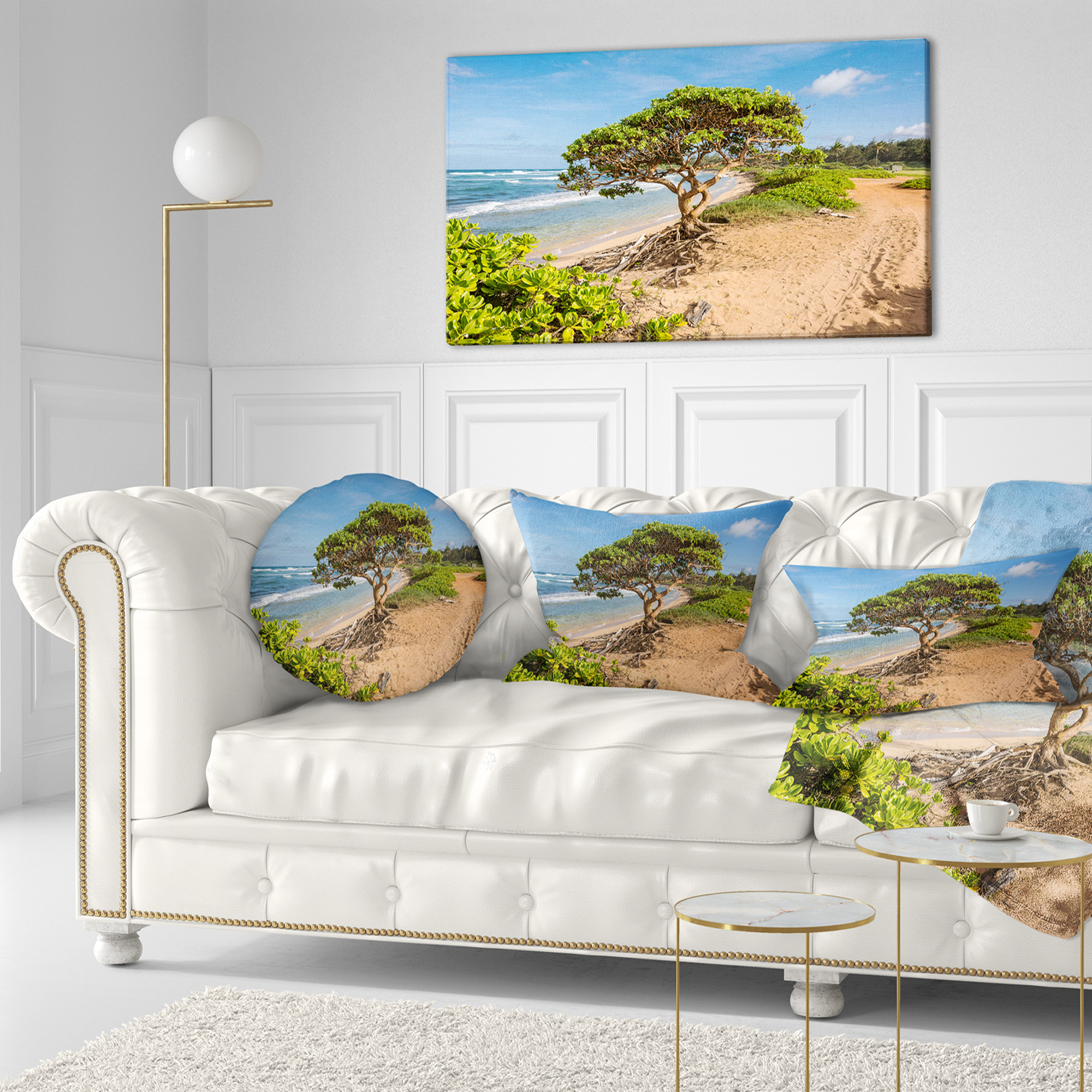 Designart Green Tree on Beach in Kauai Hawaii - Seashore Throw Pillow - 12x20