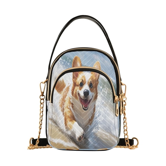 Cross Body Fashion Shoulder Waist Purse Bags Corgi on Beach Pocket Handbags