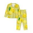 thumbnail image 1 of Saiise Bright Lemons Pattern Women's Long-Sleeved Pajama Set Button Front Sleepwear with Pockets Lounge Set for Home Relax Nightwear-Large, 1 of 7