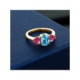 thumbnail image 3 of Gem Stone King 2.36 Ct Oval Swiss Blue Topaz Red Created Ruby 18K Yellow Gold Plated Silver Ring, 3 of 4