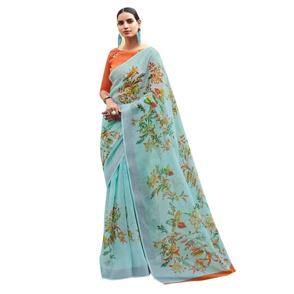 Sarees for Women Cotton Silk Printed Saree || Ethnic Traditional Indian Wedding Gift Sari with Unstitched Blouse