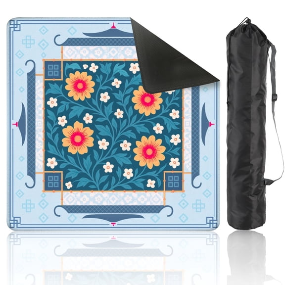 Mahjong Mat 31.5" x 31.5" Floral Yellow Sunflowers White Blossoms Blue Anti-Slip and Noise Reduction Symmetry Design Mahjong Tiles Table Cover for Dominoes Poker Card Board and Tile Games