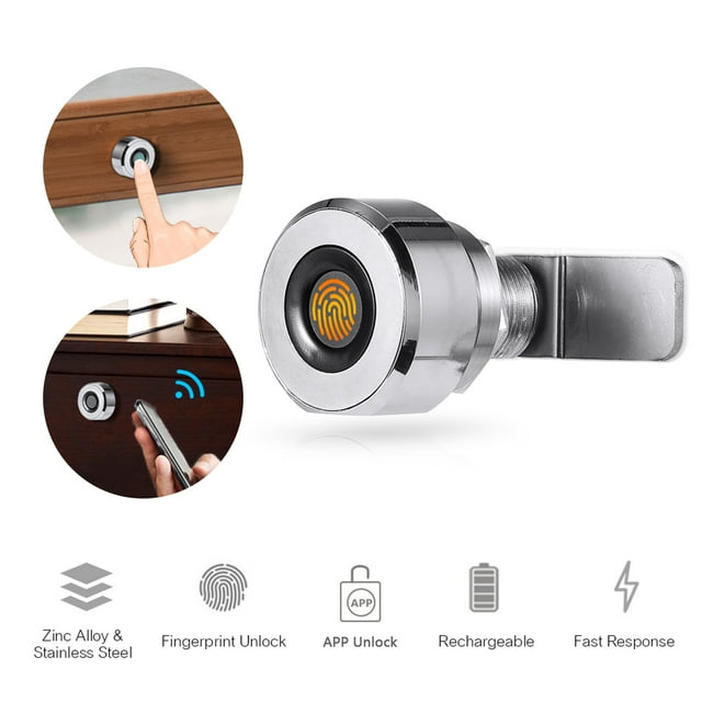 Smart Drawer Lock Fingerprint & App Unlocking Electronic Bt Cabinet Locks 100 Fingerprints Rechargeable Keyless Furniture Built In Zinc Alloy Smart Lock for Home Office Gym