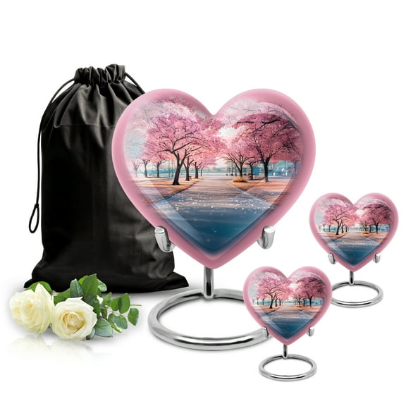 SABURIAL Cherry Blossom Urn - Burial Cremation Urn - Combo - 8 Inch Large With 3 Inch - Human Remains For Mom & Dad - Large Memorial Urns - Decorative Urns For Ashes