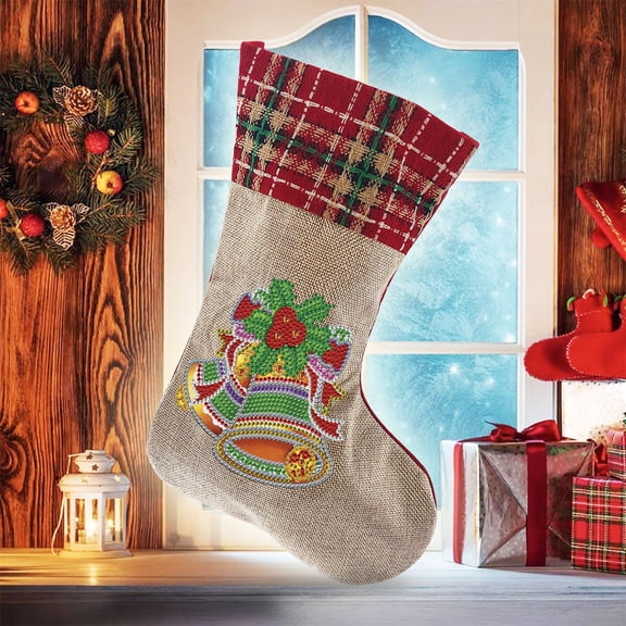 Christmas Pearl Art Kit Christmas Stockings Diamond Art DIY Kit Stockings Gift Bags Pearl Bead Craft for Adults Fall Home Decor Wall Art Beginner Friendly Seasonal Craft Lovers Gift,A