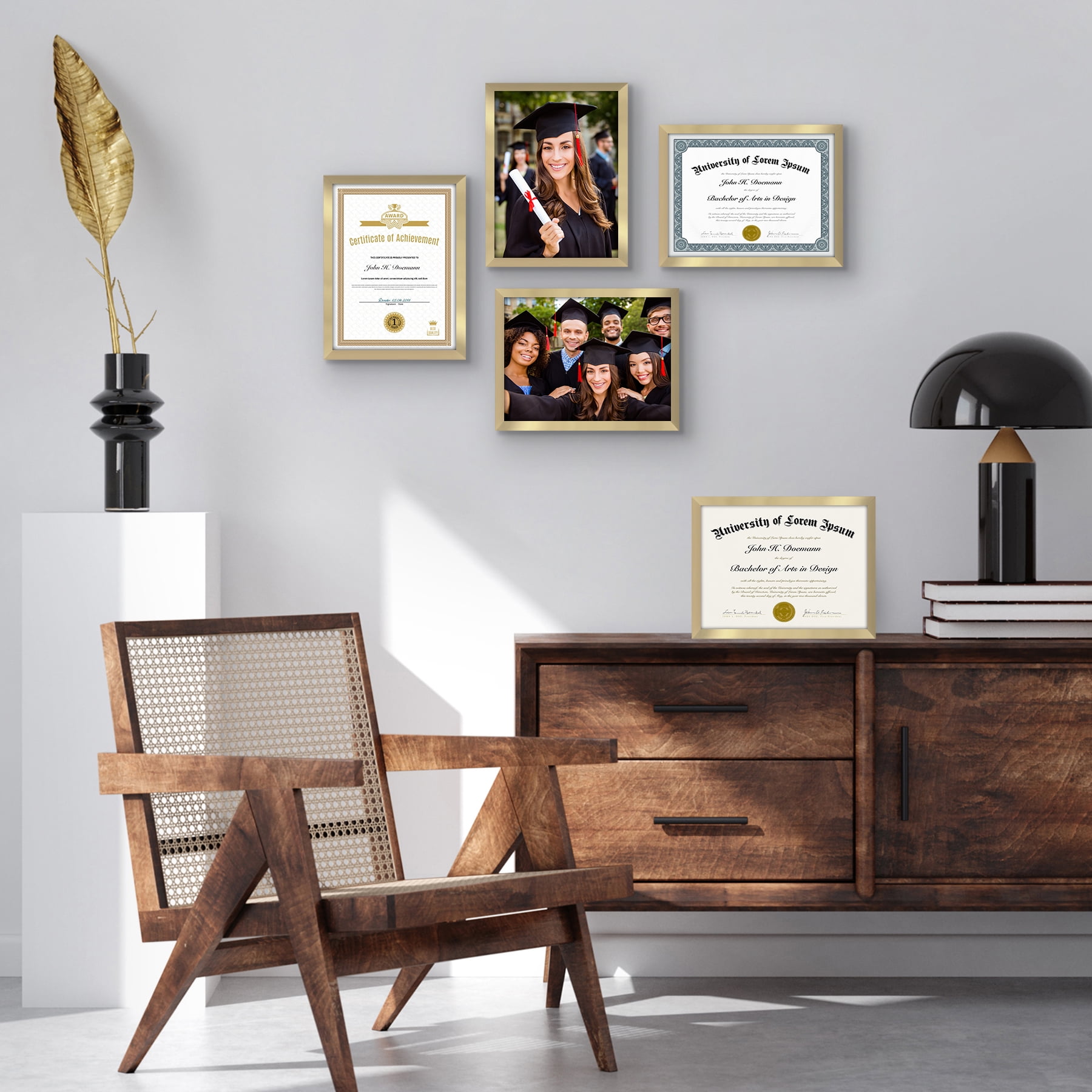 Americanflat 8.5x11 Diploma Frame with Polished Plexiglass 5 Pack Legacy Collection Certificate Wall - Gold