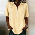 thumbnail image 2 of GUACER Womens Striped Hoodies Short Sleeve Cotton Linen Zipper Tops Casual Summer Shirts, 2 of 6