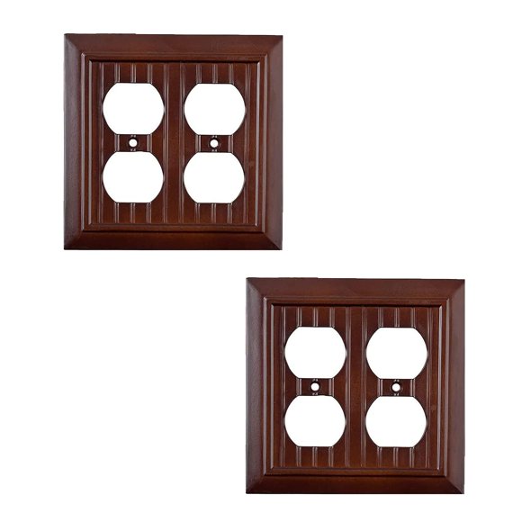 Pack of 2 Wall Plate Outlet Switch Covers by SleekLighting | Decorative Dark Brown Mahogany Look | Variety of Styles: Decorator/Duplex/Toggle / & Combo | Size: 2 Gang Duplex