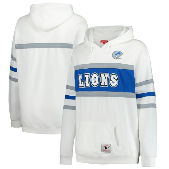 Women's Mitchell & Ness White Detroit Lions Plus Size Head Coach Throwback Pullover Hoodie