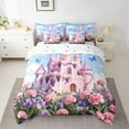 thumbnail image 2 of Homewish Pink Purple Flower 7pcs Bedding Comforter Set,Fairy Tale Castle Queen Bedding Sets,Chic Butterfly Queen Sheet Sets For Girls Teens,Microfiber Bedroom Decor Reversible, 2 of 8
