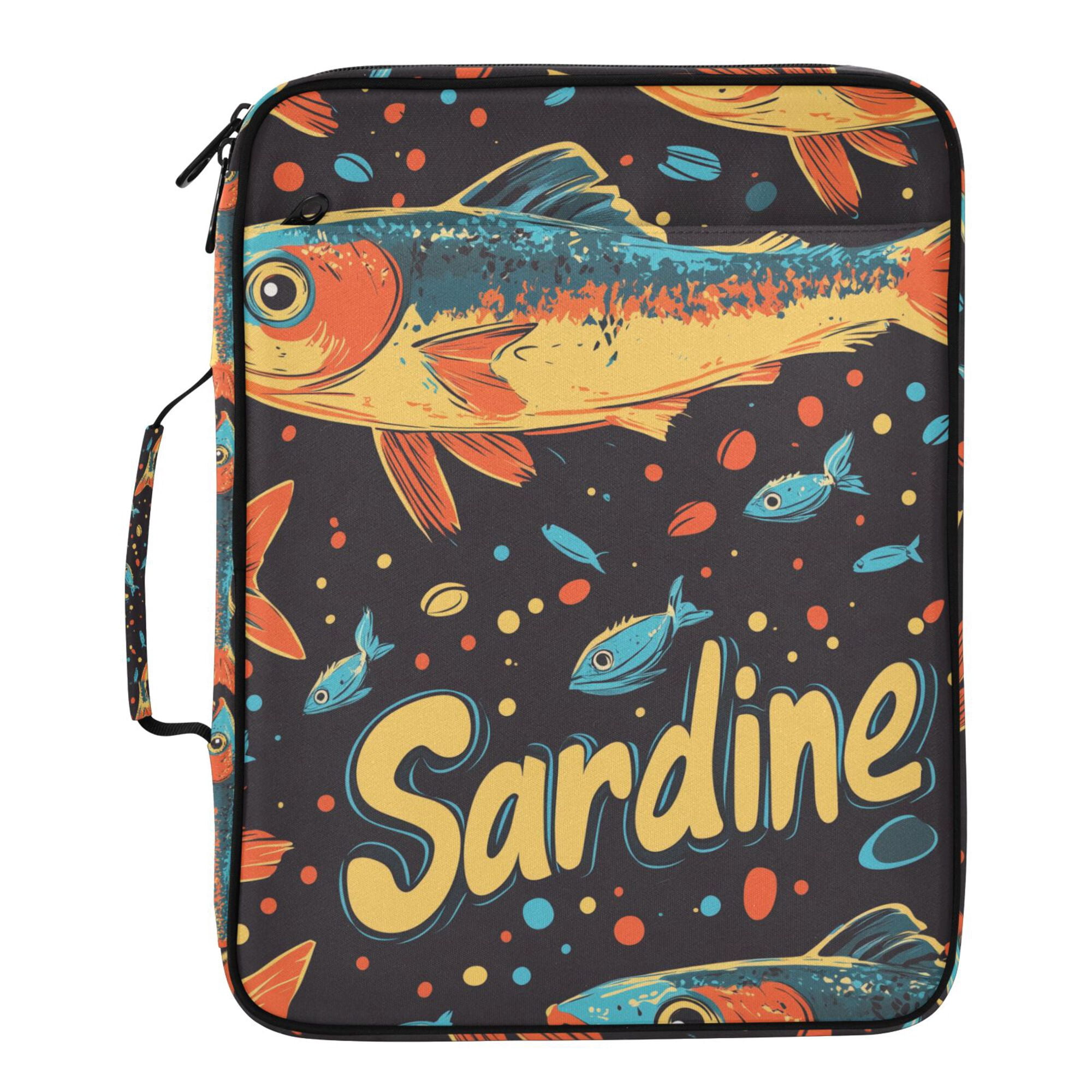 FORMRS Accordion File Folder A4 Size 7-Pocket Expanding Document Organizer Bag with 3 Ring Binder, Black Sardines Pattern