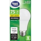 Great Value LED Light Bulb 14W, 75W Equivalent, Soft White, A19