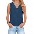 thumbnail image 2 of Women's Sleeveless V Neck Pleated Pullover Top Shirts Blouses Solid Color Loose Fit Casual Daily Wear Business Casual Work Office Fashion Essential Gift for Women | CSEONE,Navy L, 2 of 9