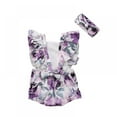 thumbnail image 2 of Summer Baby Girls Floral Print Romper Newborn Ruffled Short Sleeve Bodysuit with Headband Infant One-piece Jumpsuits Outfits, 2 of 7