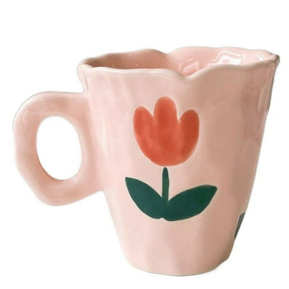 Handmade Ceramic Mugs Hand Painted and Cloud Irregular Coffee Cup for Tea Milk Gifts Cup(Pink)