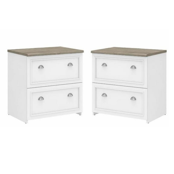 Home Square 2 Piece Engineered Wood Filing Cabinet Set in White and Gray