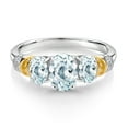 thumbnail image 2 of Gem Stone King 925 Sterling Silver and 10K Yellow Gold Oval Sky Blue Aquamarine and White Diamond 3 Stone Ring for Women (2.23 Cttw, Gemstone March Birthstone, Size 9), 2 of 3