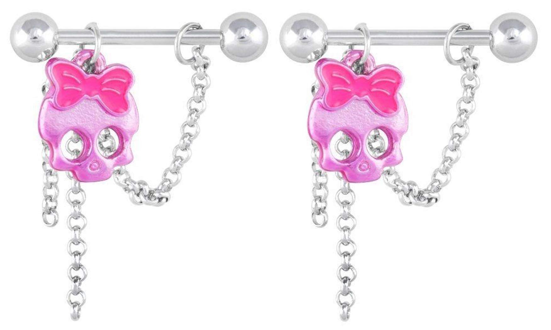 Body Accentz Nipple Shield Rings Barbells Cute Bright Pink Skull Sold as a Pair 14g