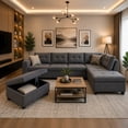 thumbnail image 2 of Cosmic Homes Haven Sectional Sofa RHF with Storage Ottoman, Pull-Out Tray & Cup Holder, Grey Couch Set for Living Room, Modular L-Shaped Sofa, 2 of 7
