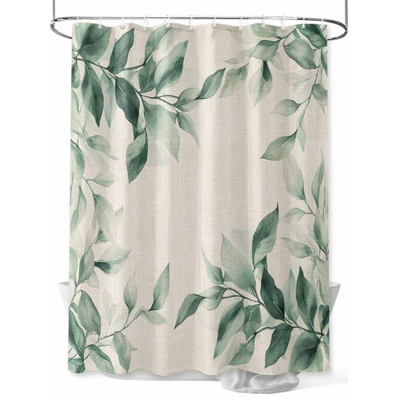 Fsddascl Summer Leaves Shower Curtain Set - 48" x 72" Washable Bathtub Curtain with 12 Hooks, Retro Country Botanical Leaf Plants Waterproof Fabric Stall Shower Curtains for Bathroom/Bathtub Décor