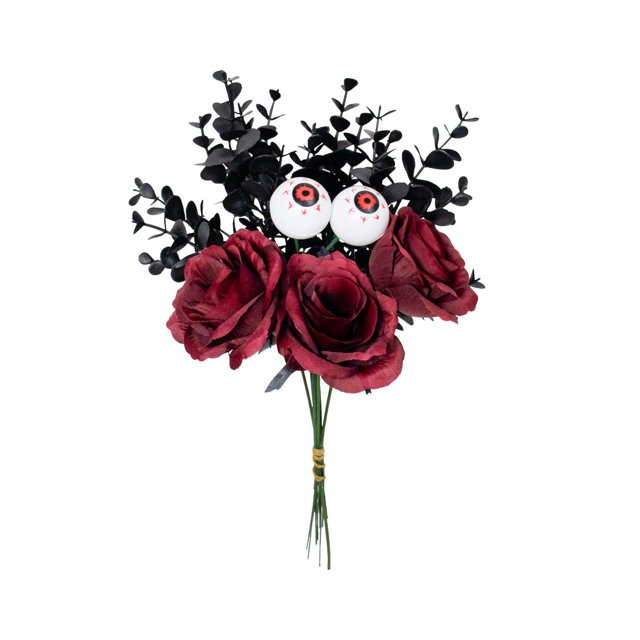Ramo de rosas con forma de globo ocular para Halloween, simulación de decoración, esquejes de flores artificiales ligeros para regalo, fiesta temática Rojo