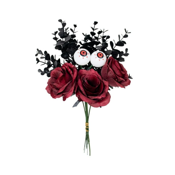 Ramo de rosas con forma de globo ocular para Halloween, simulación de decoración, esquejes de flores artificiales ligeros para regalo, fiesta temática Rojo