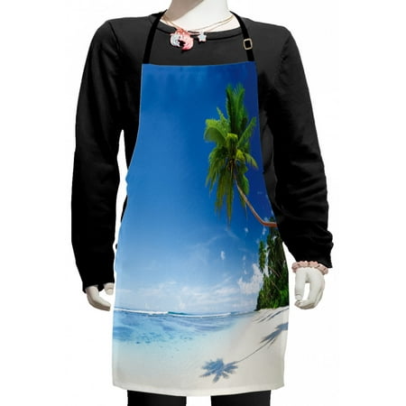 

Ocean Kids Apron Tropical Beach with Palm Trees in the Ocean Summer Paradise Image Modern Design Boys Girls Apron Bib with Adjustable Ties for Cooking Baking Painting Blue Green Cream by Ambesonne