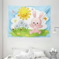 thumbnail image 1 of Kids Decor Tapestry, Cute Bunny Rabbit in Flower Garden with Happy Sun Lady Bugs and Butterfly Print, Wall Hanging for Bedroom Living Room Dorm Decor, 80W X 60L Inches, Multicolor, by Ambesonne, 1 of 2